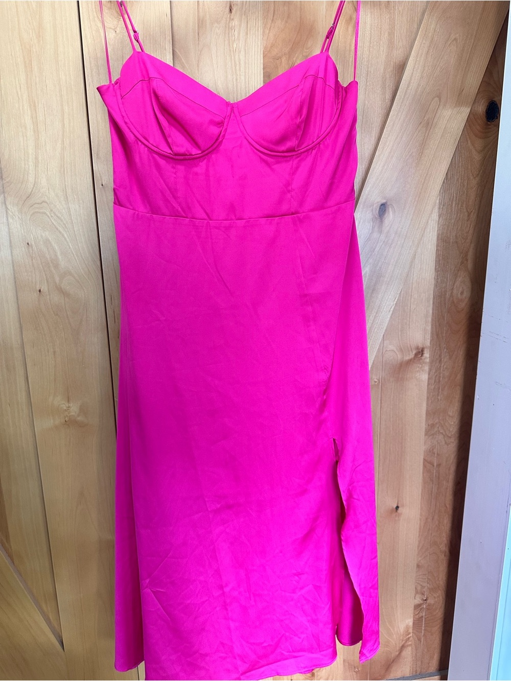 ASTR The Label Hot Pink Satin Slip Dress Side Slit Barbiecore Party Dress Size L